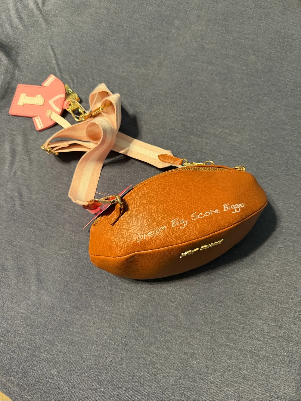 Betsey Johnson Football Crossbody Bag with Pink Striped Strap